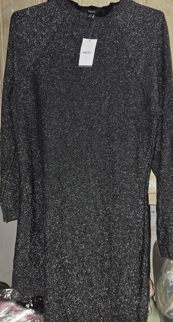 Next Women's Dress Size 10 Black Sparkly Long Sleeve Knee Length Party